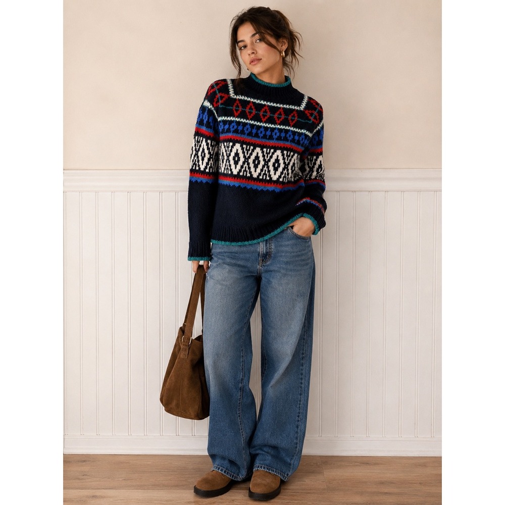 American Eagle Outfitters Fair Isle Mock Neck Knit Pullover
